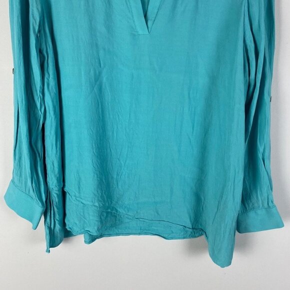 Soft Surroundings Top Popover PL Lagenlook Asymmetrical Hem Tabbed Sleeve - Picture 3 of 9